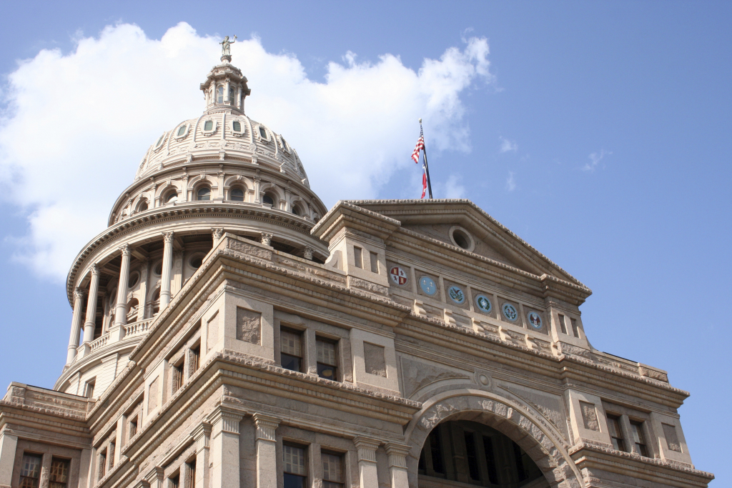 A nice clean shot of the Texas State Capitol Building in downtown Austin, Texas.